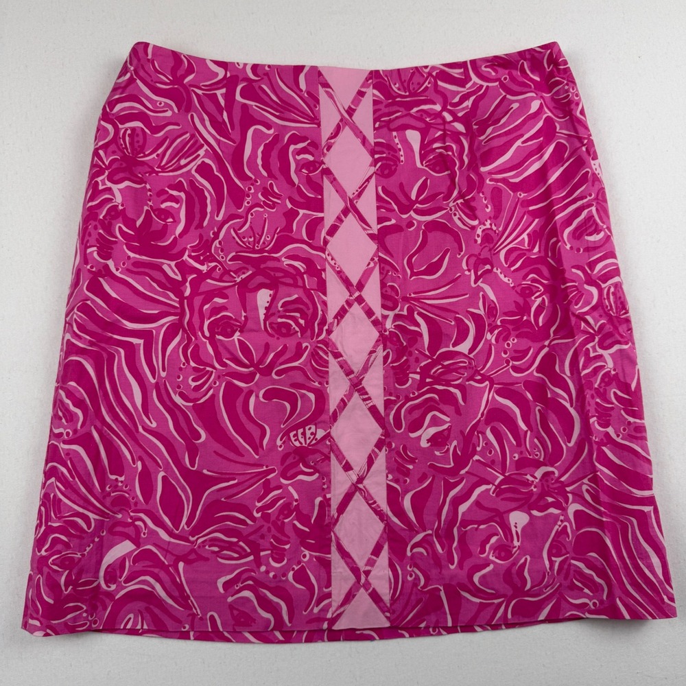 Lilly Pulitzer Pink Floral Tiger Print Lattice A-Line Skirt Size 10